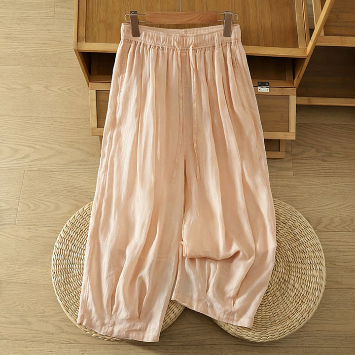 Buddha Stones Pantalon Capri bohème décontracté d'été à cordon de serrage, uni, jambes larges, avec poches - PeachPuff - US8-10, UK/AU12-14, EU40-42 (2XL) - image 34