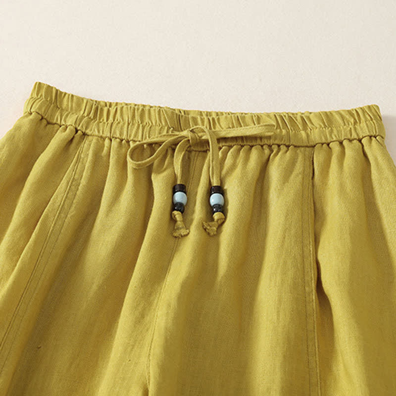 Buddha Stones Pantalon court uni décontracté d'été à cordon de serrage, jambes larges et poches pour femme - image 9