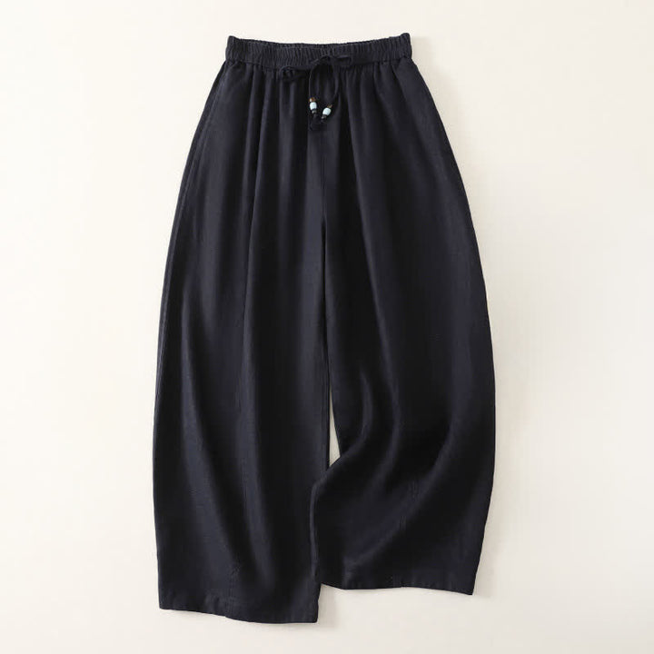 Buddha Stones Pantalon court uni décontracté d'été à cordon de serrage, jambes larges et poches pour femme - Bleu nuit - US8-10, UK/AU12-14, EU40-42 (2XL) - image 4