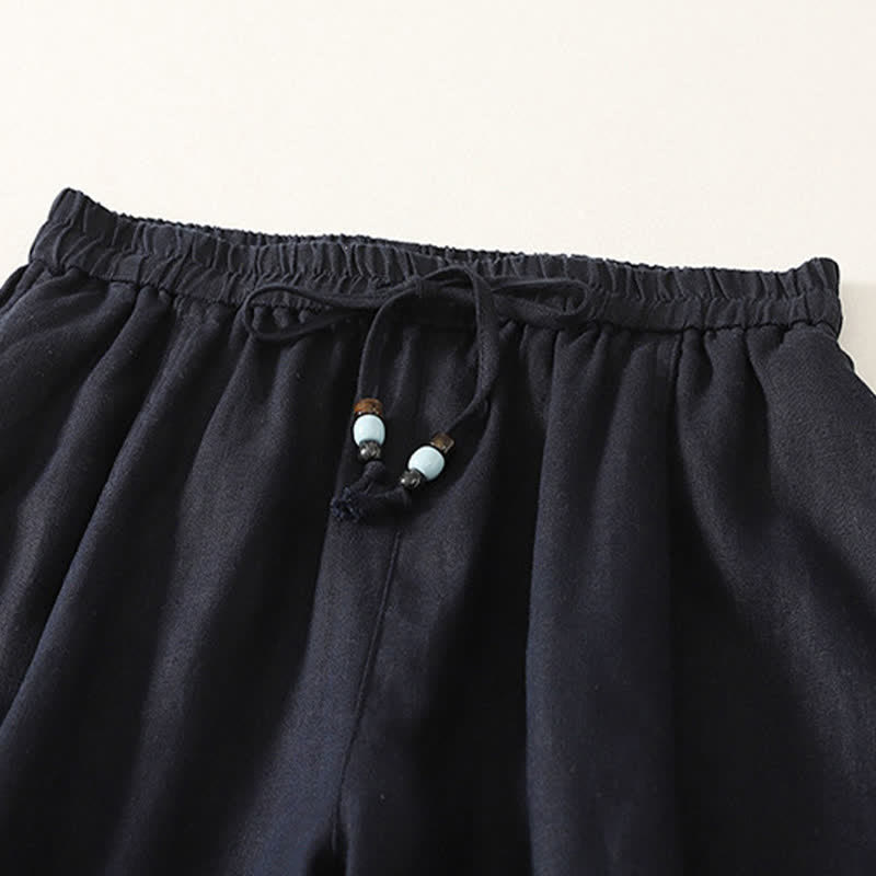 Buddha Stones Pantalon court uni décontracté d'été à cordon de serrage, jambes larges et poches pour femme - image 5