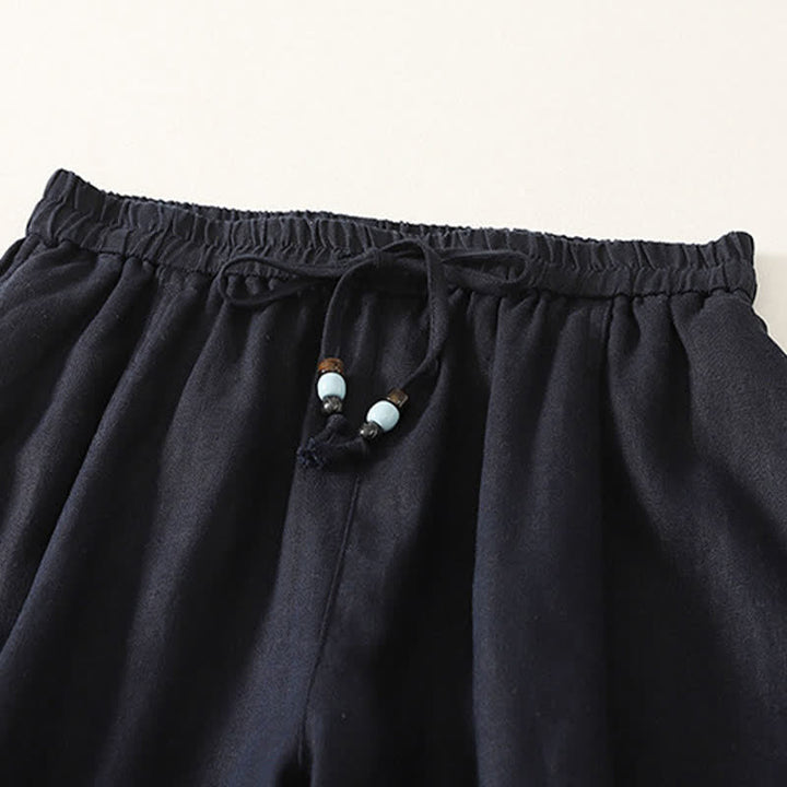 Buddha Stones Pantalon court uni décontracté d'été à cordon de serrage, jambes larges et poches pour femme - image 5