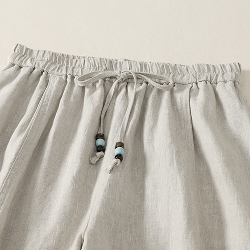 Buddha Stones Pantalon court uni décontracté d'été à cordon de serrage, jambes larges et poches pour femme - image 14