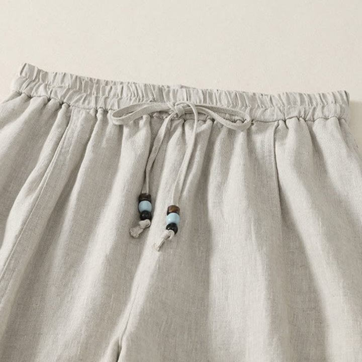 Buddha Stones Pantalon court uni décontracté d'été à cordon de serrage, jambes larges et poches pour femme - image 14