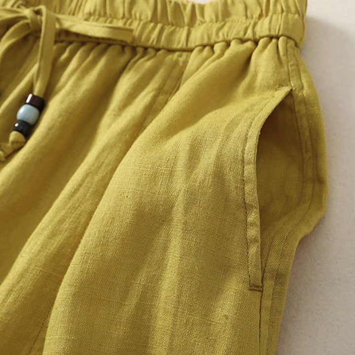Buddha Stones Pantalon court uni décontracté d'été à cordon de serrage, jambes larges et poches pour femme - image 10