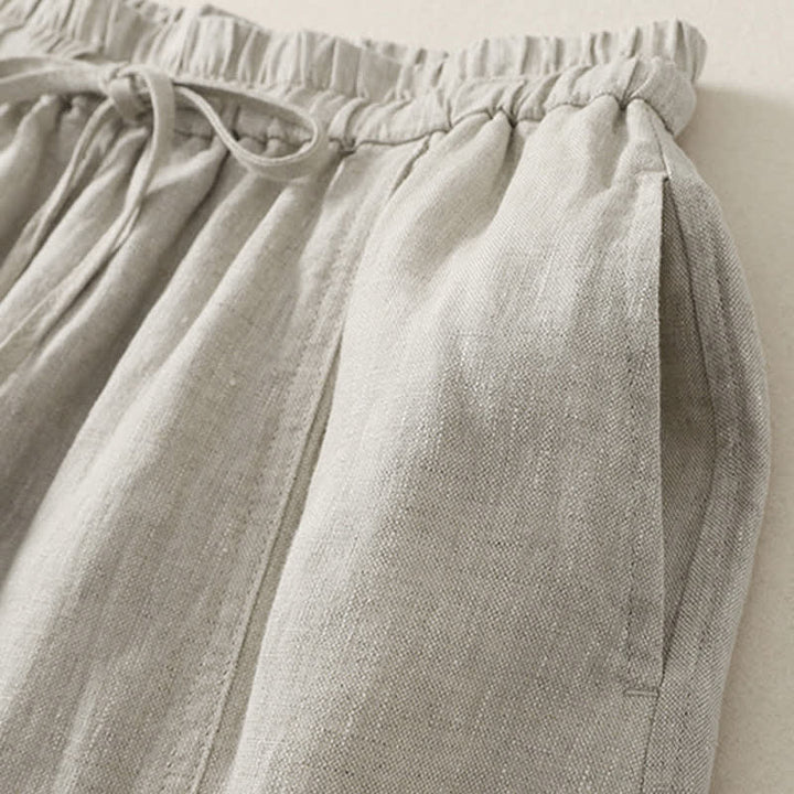Buddha Stones Pantalon court uni décontracté d'été à cordon de serrage, jambes larges et poches pour femme - image 16