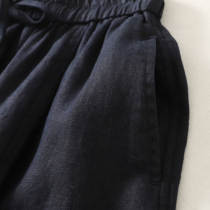 Buddha Stones Pantalon court uni décontracté d'été à cordon de serrage, jambes larges et poches pour femme - image 6