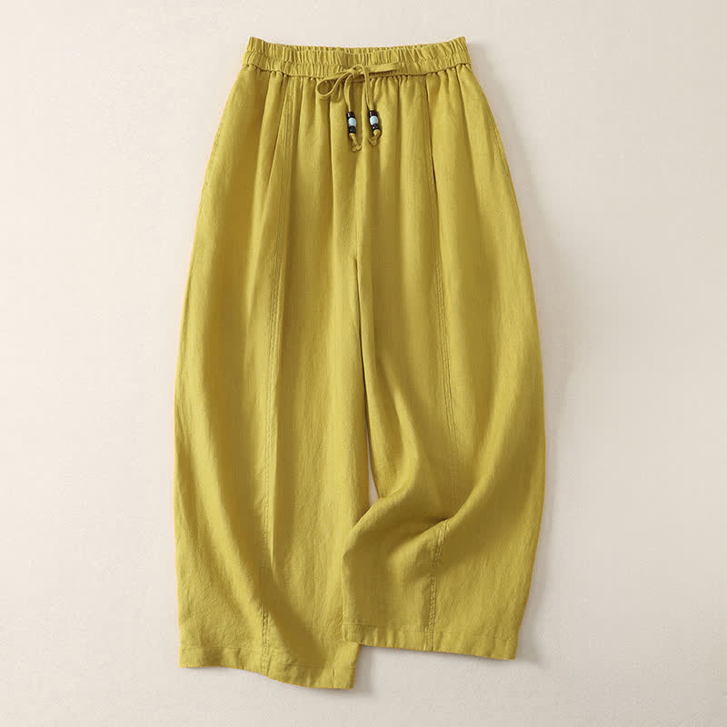 Buddha Stones Pantalon court uni décontracté d'été à cordon de serrage, jambes larges et poches pour femme - verge d'or - US8-10, UK/AU12-14, EU40-42 (2XL) - image 8