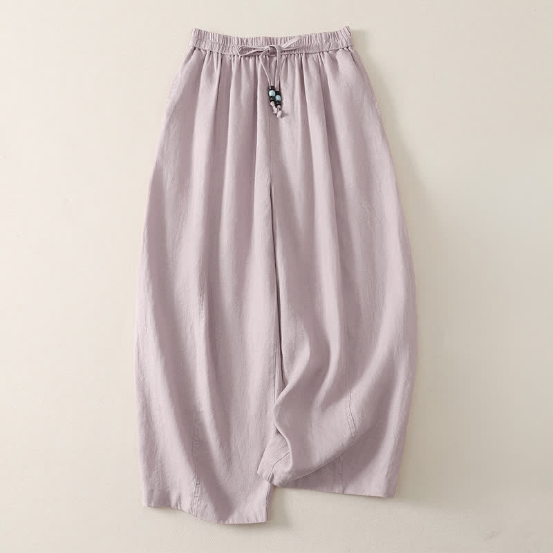 Buddha Stones Pantalon court uni décontracté d'été à cordon de serrage, jambes larges et poches pour femme - LavandeBlush - US8-10, UK/AU12-14, EU40-42 (2XL) - image 0