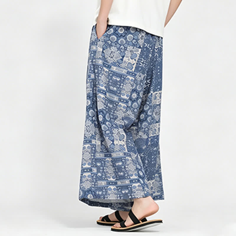 Buddha Stones Pantalon Capri fleuri bohème décontracté d'été à cordon de serrage et poches pour homme - image 1