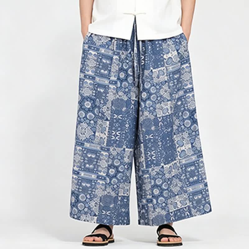 Buddha Stones Pantalon Capri fleuri bohème décontracté d'été à cordon de serrage et poches pour homme - image 2