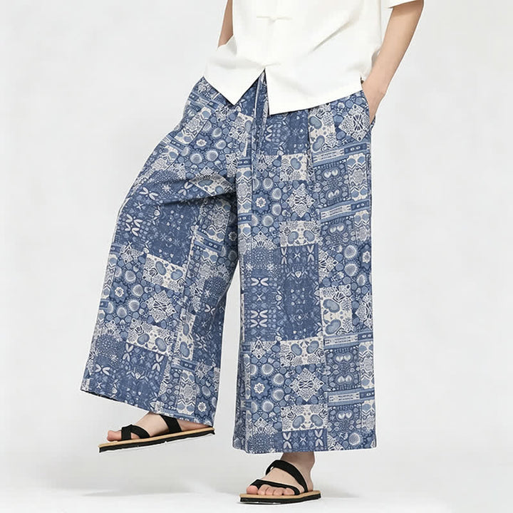 Buddha Stones Pantalon Capri fleuri bohème décontracté d'été à cordon de serrage et poches pour homme - image 8