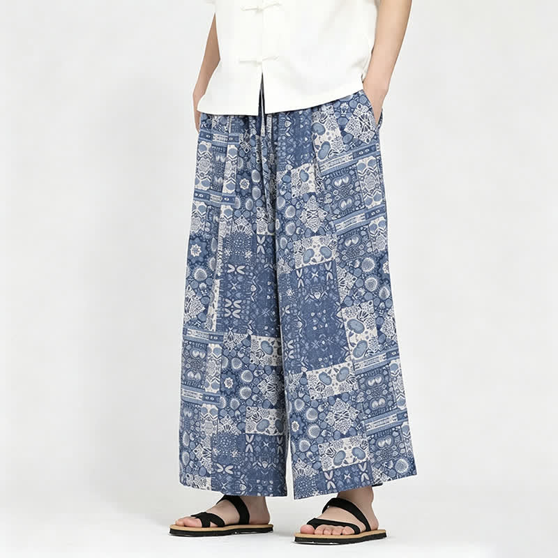 Buddha Stones Pantalon Capri fleuri bohème décontracté d'été à cordon de serrage et poches pour homme - image 5