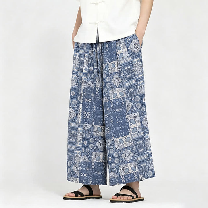 Buddha Stones Pantalon Capri fleuri bohème décontracté d'été à cordon de serrage et poches pour homme - image 5