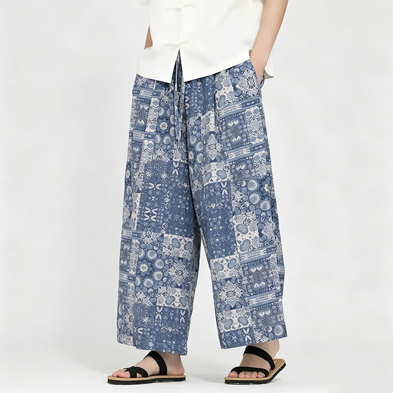 Buddha Stones Pantalon Capri fleuri bohème décontracté d'été à cordon de serrage et poches pour homme - image 3