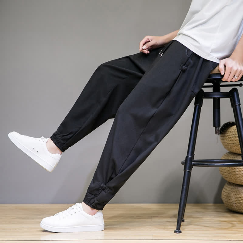 Buddha Stones Pantalon Capri uni décontracté d'été à cordon de serrage et poches pour homme - image 16