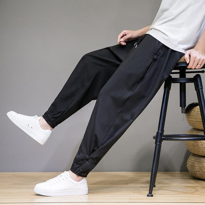 Buddha Stones Pantalon Capri uni décontracté d'été à cordon de serrage et poches pour homme - image 16
