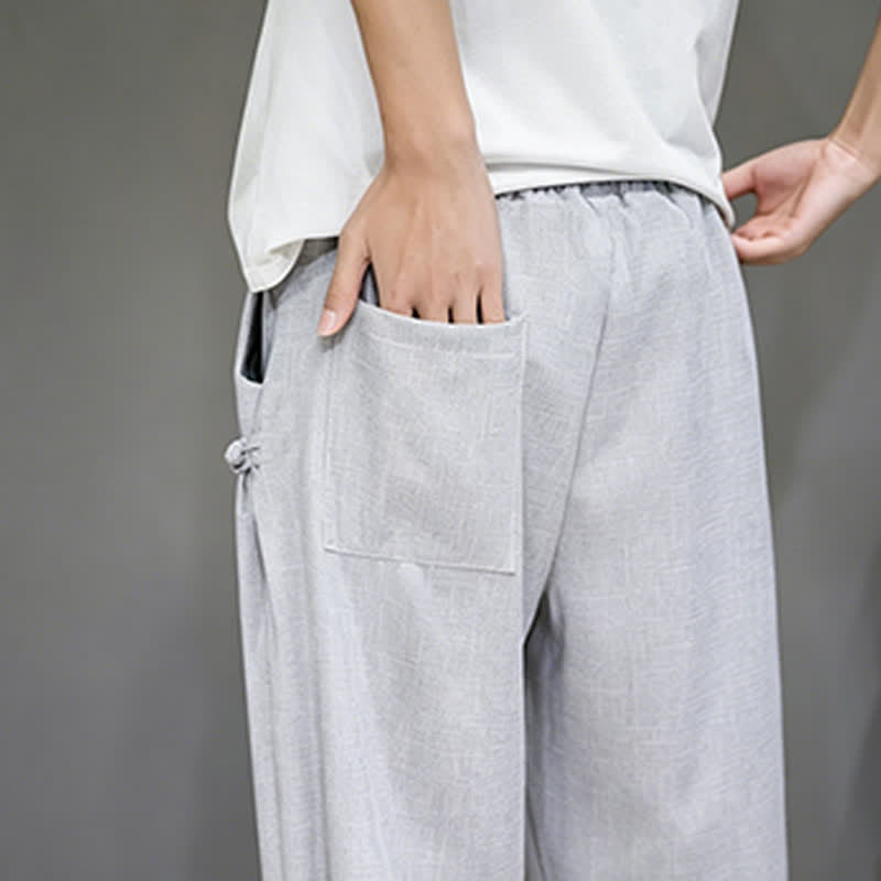 Buddha Stones Pantalon Capri uni décontracté d'été à cordon de serrage et poches pour homme - image 3