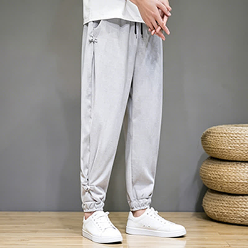 Buddha Stones Pantalon Capri uni décontracté d'été à cordon de serrage et poches pour homme - image 1