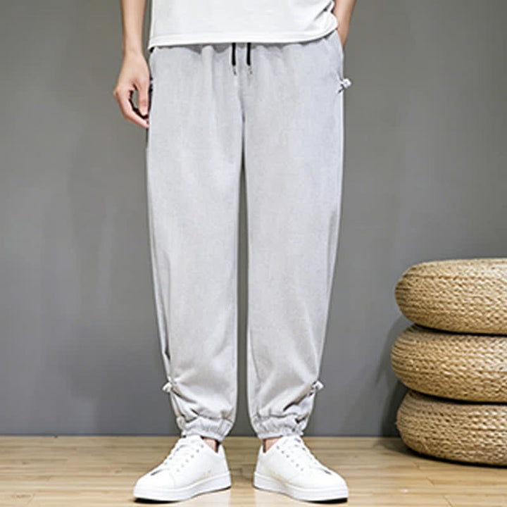 Buddha Stones Pantalon Capri uni décontracté d'été à cordon de serrage et poches pour homme - image 9