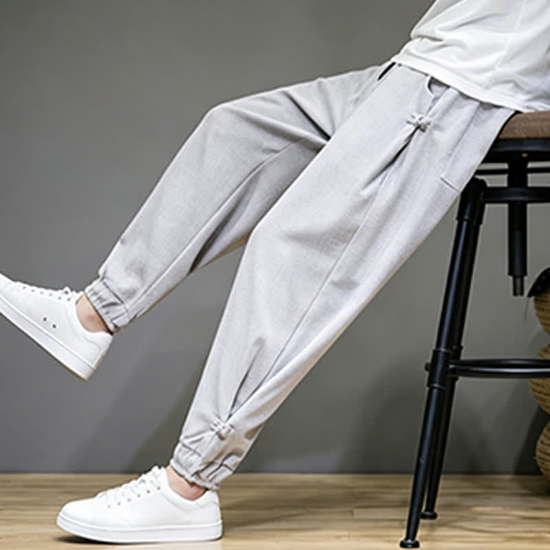 Buddha Stones Pantalon Capri uni décontracté d'été à cordon de serrage et poches pour homme - image 7