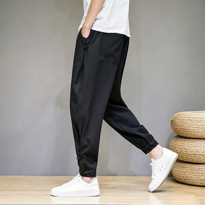 Buddha Stones Pantalon Capri uni décontracté d'été à cordon de serrage et poches pour homme - Noir - US/UK/AU46, EU56 (5XL) - image 15