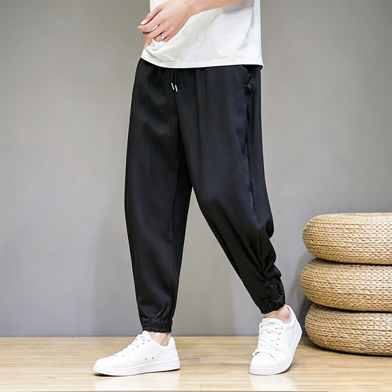 Buddha Stones Pantalon Capri uni décontracté d'été à cordon de serrage et poches pour homme - image 17