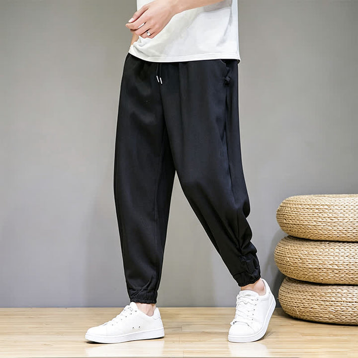 Buddha Stones Pantalon Capri uni décontracté d'été à cordon de serrage et poches pour homme - image 17