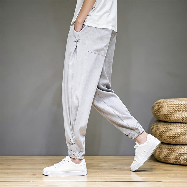 Buddha Stones Pantalon Capri uni décontracté d'été à cordon de serrage et poches pour homme - image 11
