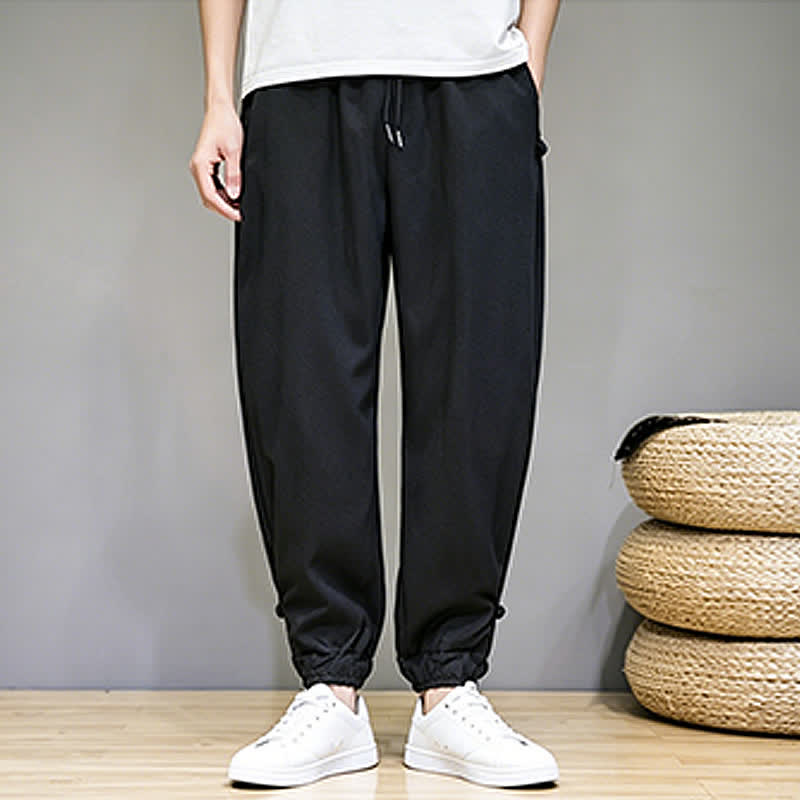Buddha Stones Pantalon Capri uni décontracté d'été à cordon de serrage et poches pour homme - image 22
