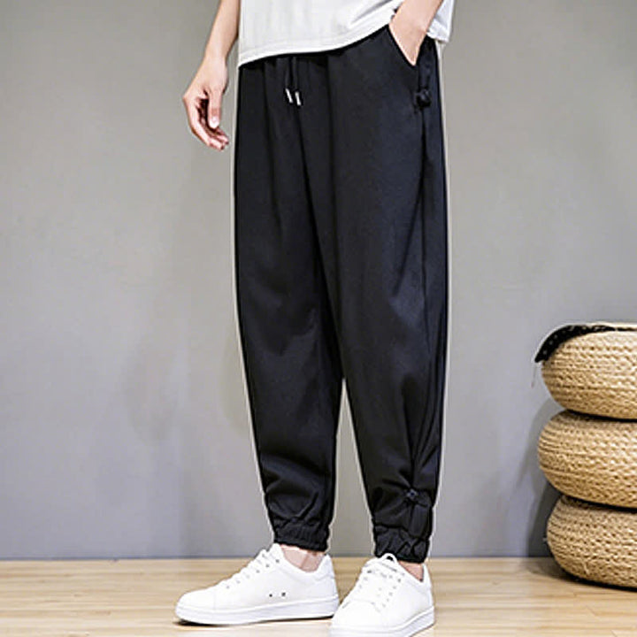 Buddha Stones Pantalon Capri uni décontracté d'été à cordon de serrage et poches pour homme - image 18
