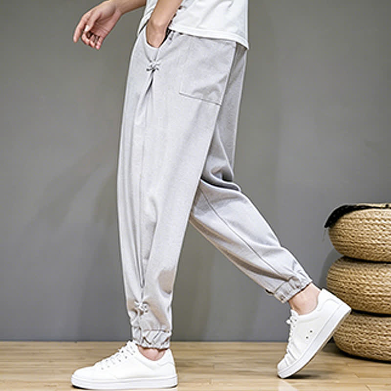 Buddha Stones Pantalon Capri uni décontracté d'été à cordon de serrage et poches pour homme - image 4
