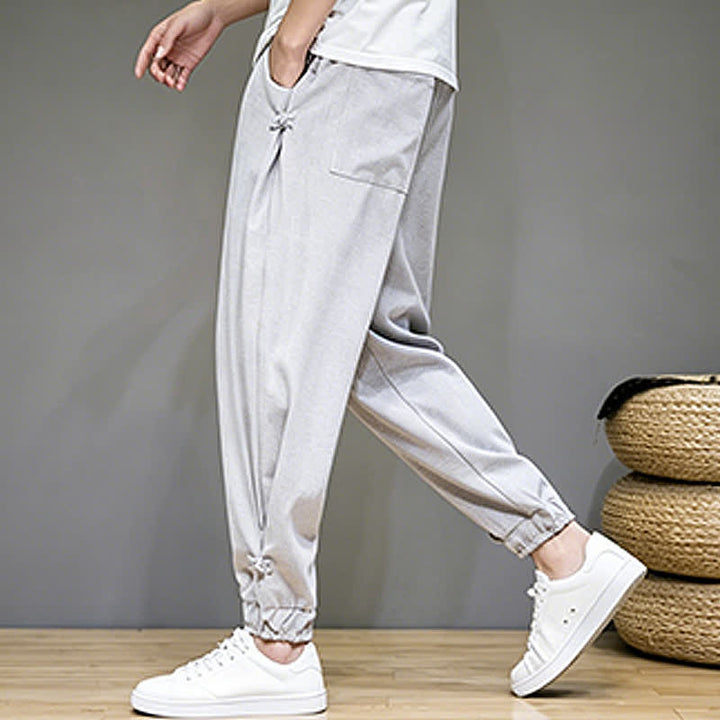 Buddha Stones Pantalon Capri uni décontracté d'été à cordon de serrage et poches pour homme - image 4