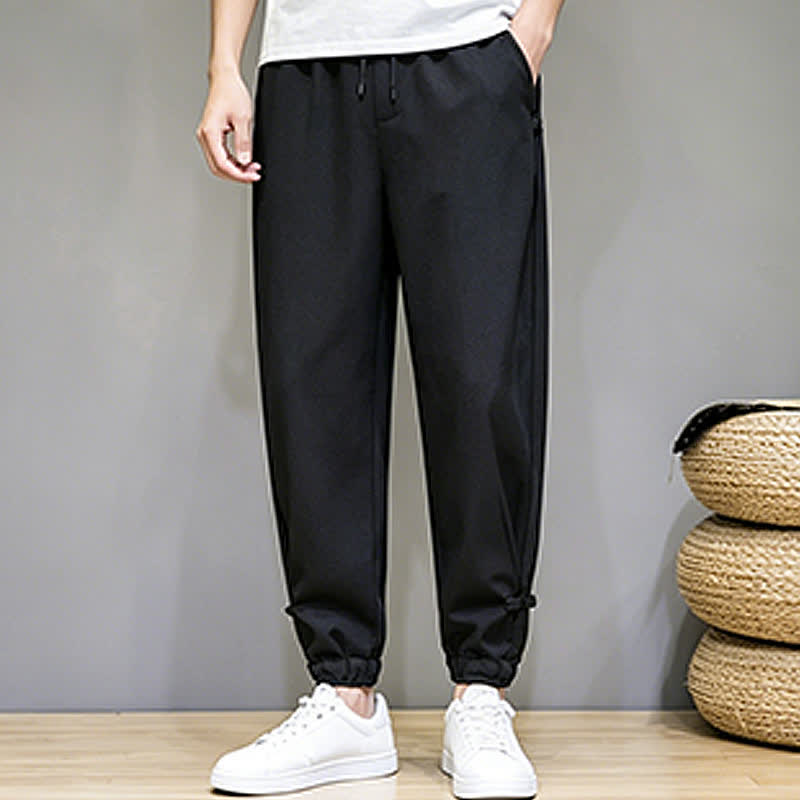 Buddha Stones Pantalon Capri uni décontracté d'été à cordon de serrage et poches pour homme - image 20
