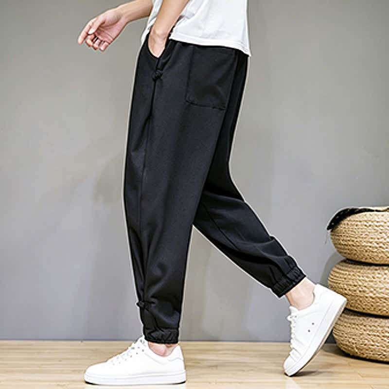 Buddha Stones Pantalon Capri uni décontracté d'été à cordon de serrage et poches pour homme - image 19