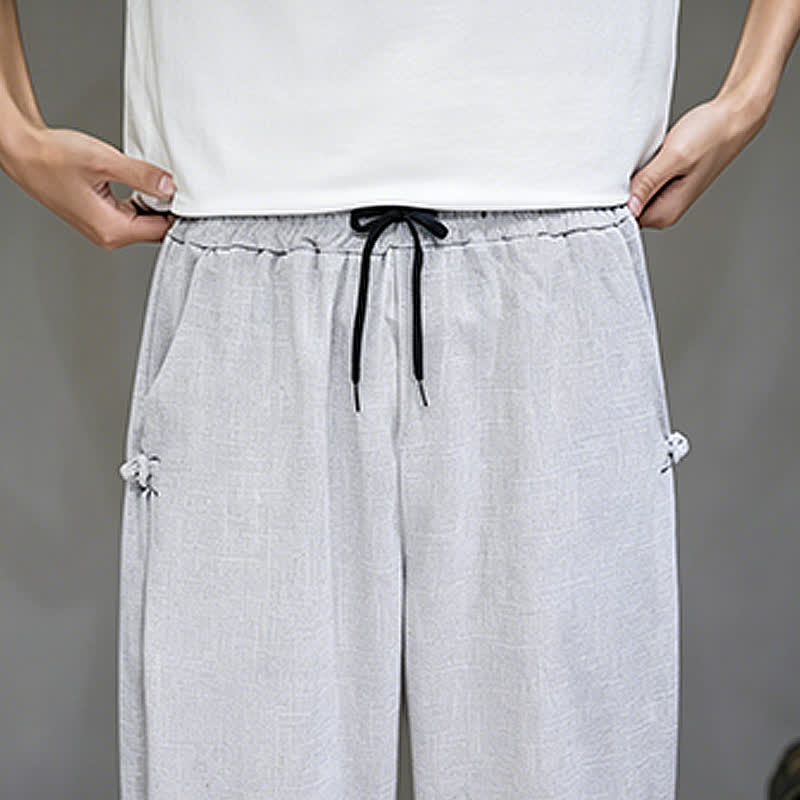 Buddha Stones Pantalon Capri uni décontracté d'été à cordon de serrage et poches pour homme - image 12