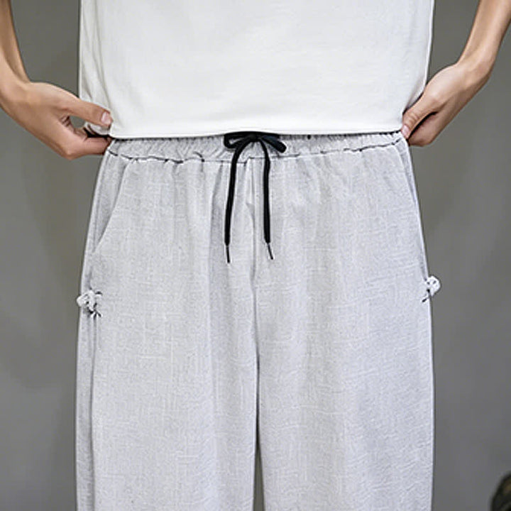 Buddha Stones Pantalon Capri uni décontracté d'été à cordon de serrage et poches pour homme - image 12