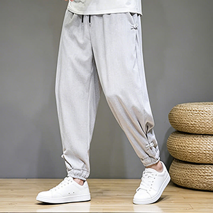 Buddha Stones Pantalon Capri uni décontracté d'été à cordon de serrage et poches pour homme - image 2