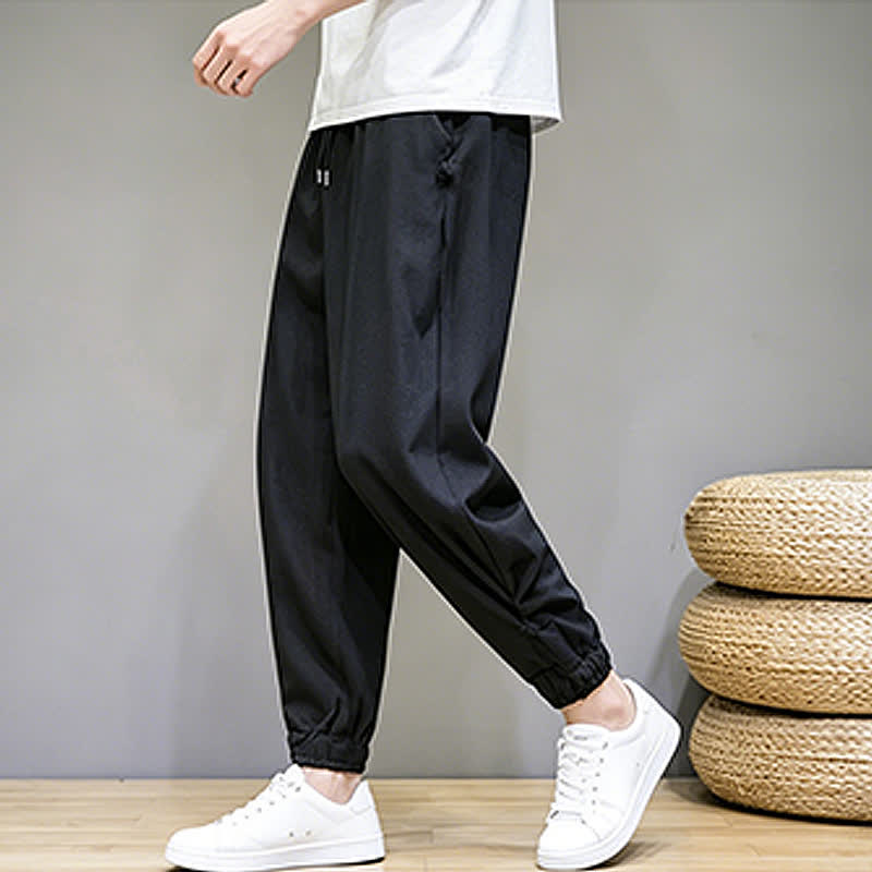Buddha Stones Pantalon Capri uni décontracté d'été à cordon de serrage et poches pour homme - image 21
