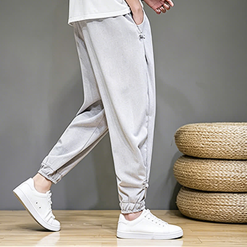 Buddha Stones Pantalon Capri uni décontracté d'été à cordon de serrage et poches pour homme - image 8