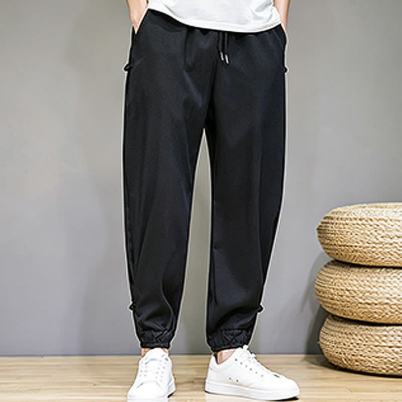 Buddha Stones Pantalon Capri uni décontracté d'été à cordon de serrage et poches pour homme - image 25