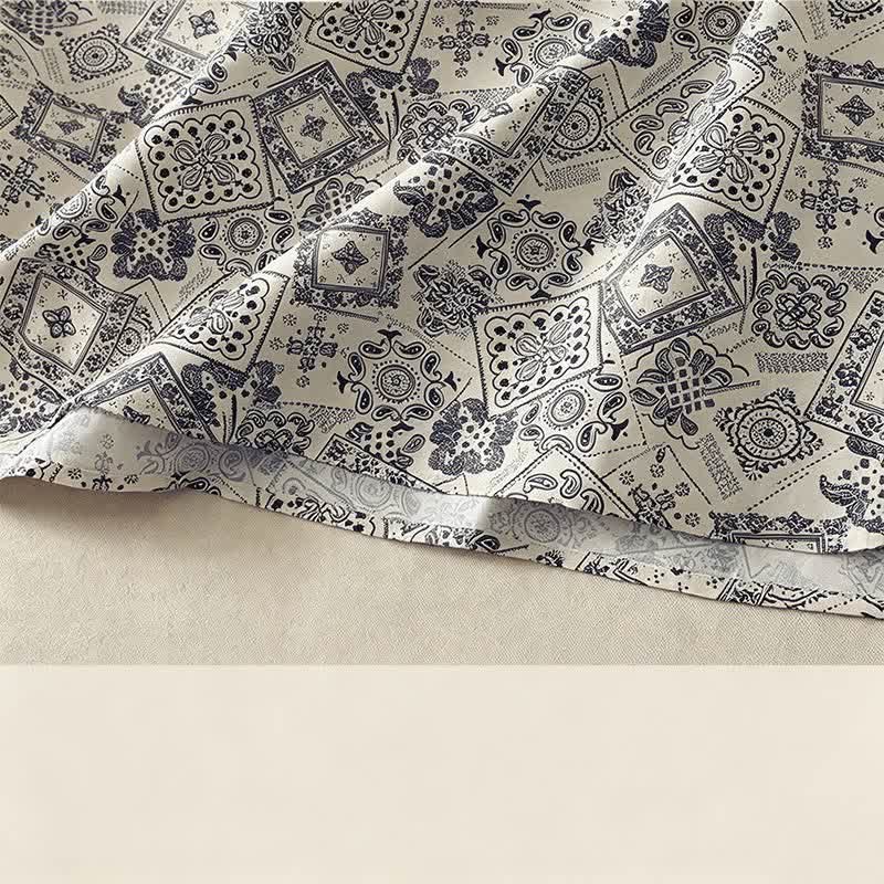 Buddha Stones Robe d'été décontractée vintage à boutons, à manches courtes et à motifs géométriques, arrivant au genou, avec poches - image 7