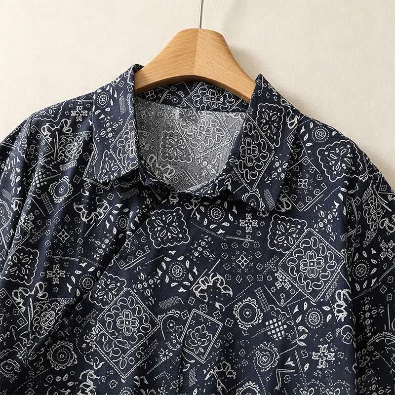 Buddha Stones Robe d'été décontractée vintage à boutons, à manches courtes et à motifs géométriques, arrivant au genou, avec poches - image 1