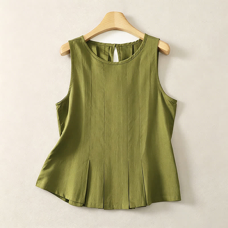 Buddha Stones Débardeur d'été élégant à plis, coupe verticale, sans manches, pour femme - Vert olive - US8-10, UK/AU12-14, EU40-42 (2XL) - image 0