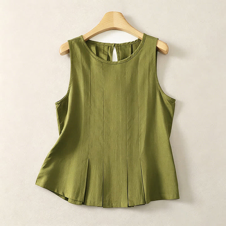 Buddha Stones Débardeur d'été élégant à plis, coupe verticale, sans manches, pour femme - Vert olive - US8-10, UK/AU12-14, EU40-42 (2XL) - image 0