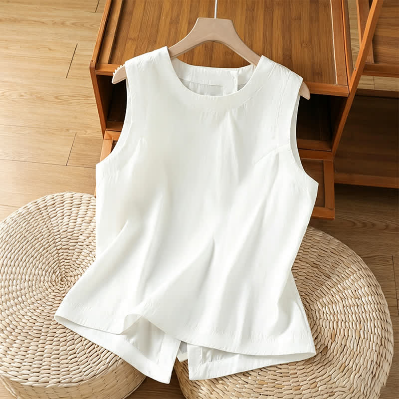 Buddha Stones Débardeur d'été minimaliste uni à dos asymétrique pour femme - Blanc - US8-10, UK/AU12-14, EU40-42 (2XL) - image 9