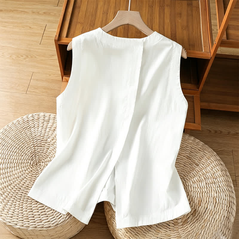Buddha Stones Débardeur d'été minimaliste uni à dos asymétrique pour femme - image 10