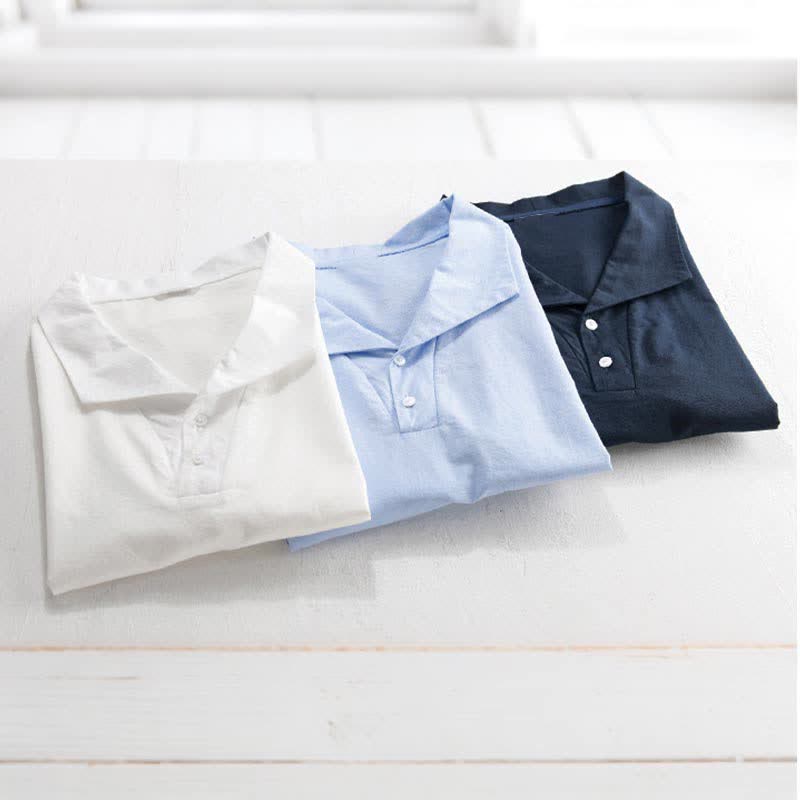 Buddha Stones Chemises d'été minimalistes décontractées à manches courtes pour hommes, boutonnées, à revers uni - image 14