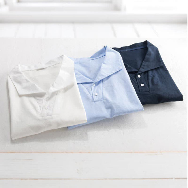 Buddha Stones Chemises d'été minimalistes décontractées à manches courtes pour hommes, boutonnées, à revers uni - image 14