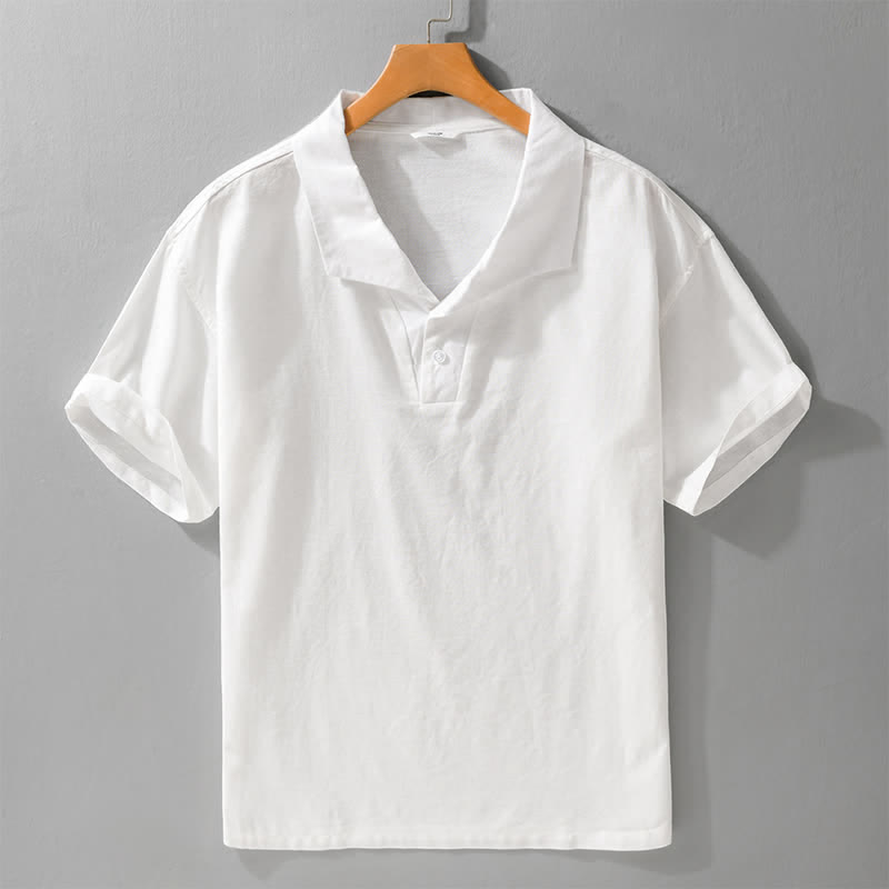 Buddha Stones Chemises d'été minimalistes décontractées à manches courtes pour hommes, boutonnées, à revers uni - Blanc - US/UK/AU42，EU52 (3XL) - image 5