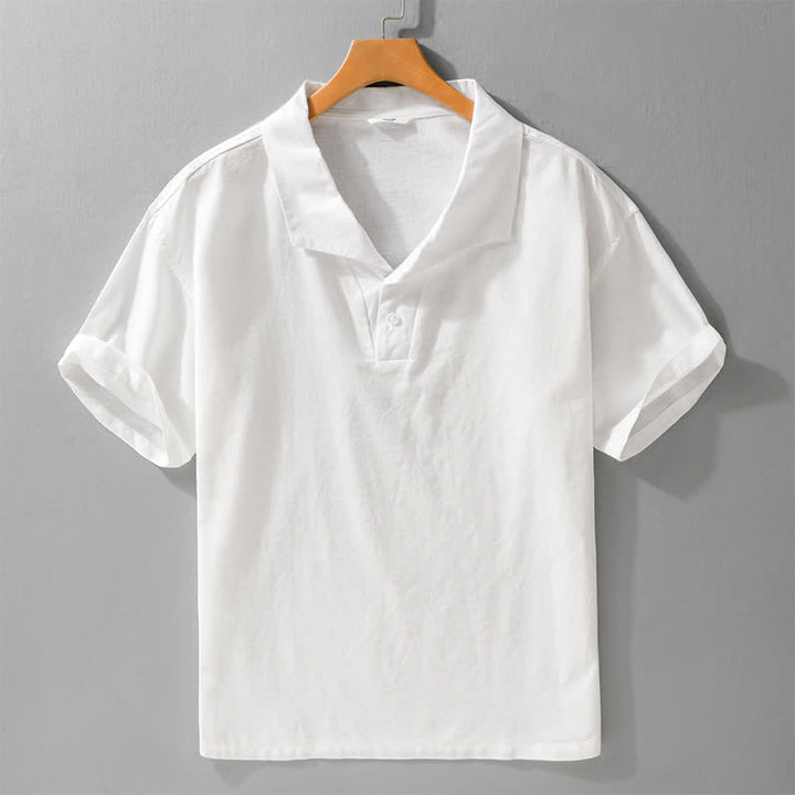 Buddha Stones Chemises d'été minimalistes décontractées à manches courtes pour hommes, boutonnées, à revers uni - Blanc - US/UK/AU42，EU52 (3XL) - image 5